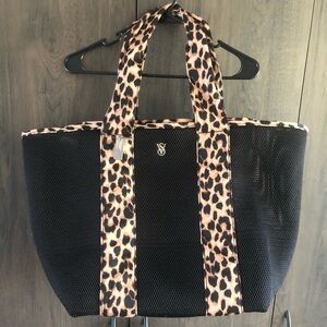 Victoria's Secret Black Mesh Tote with Leopard Trim